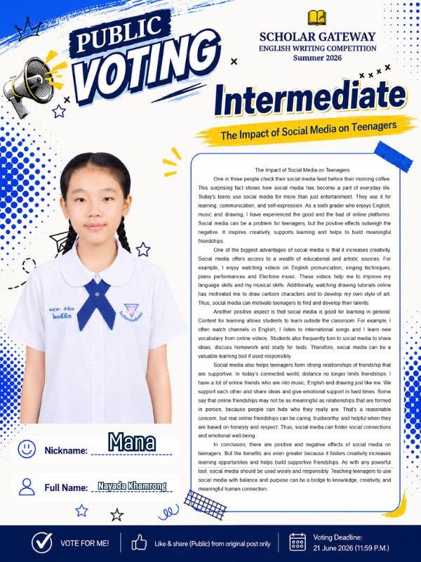 Intermediate finalist Mana — The Impact of Social Media on Teenagers