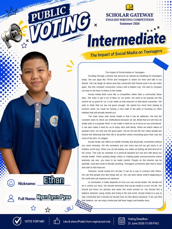 Intermediate finalist Ethan — The Impact of Social Media on Teenagers