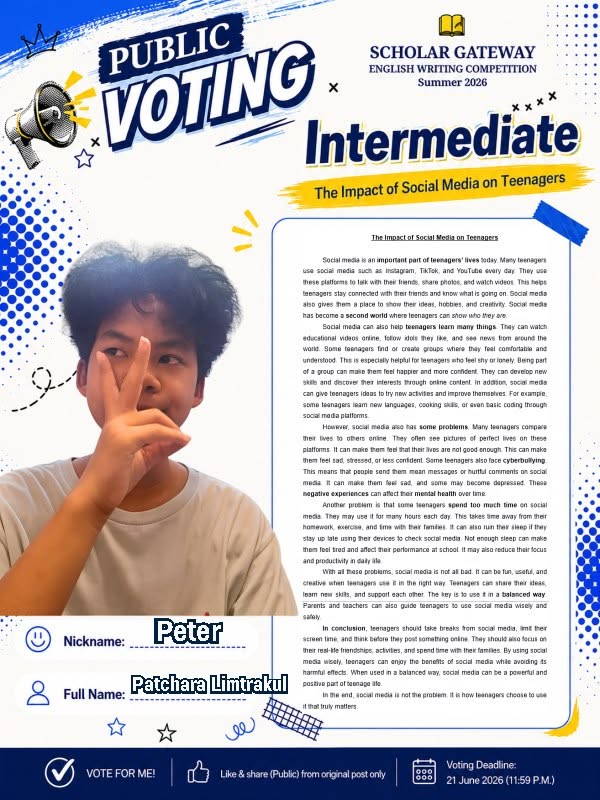Intermediate finalist Peter — The Impact of Social Media on Teenagers