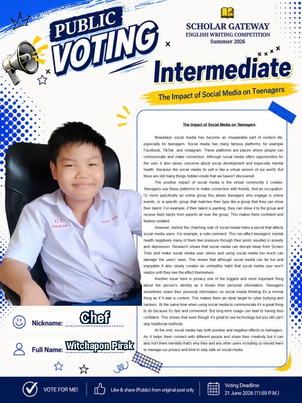 Intermediate finalist Chef — The Impact of Social Media on Teenagers