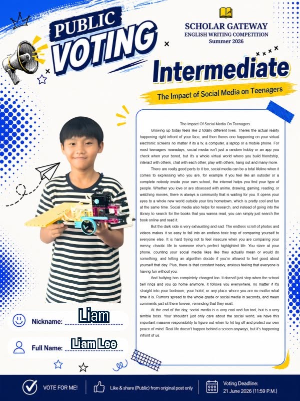 Intermediate finalist Liam — The Impact of Social Media on Teenagers