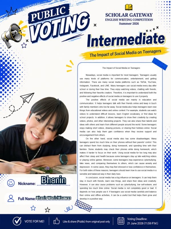 Intermediate finalist Bhanin — The Impact of Social Media on Teenagers