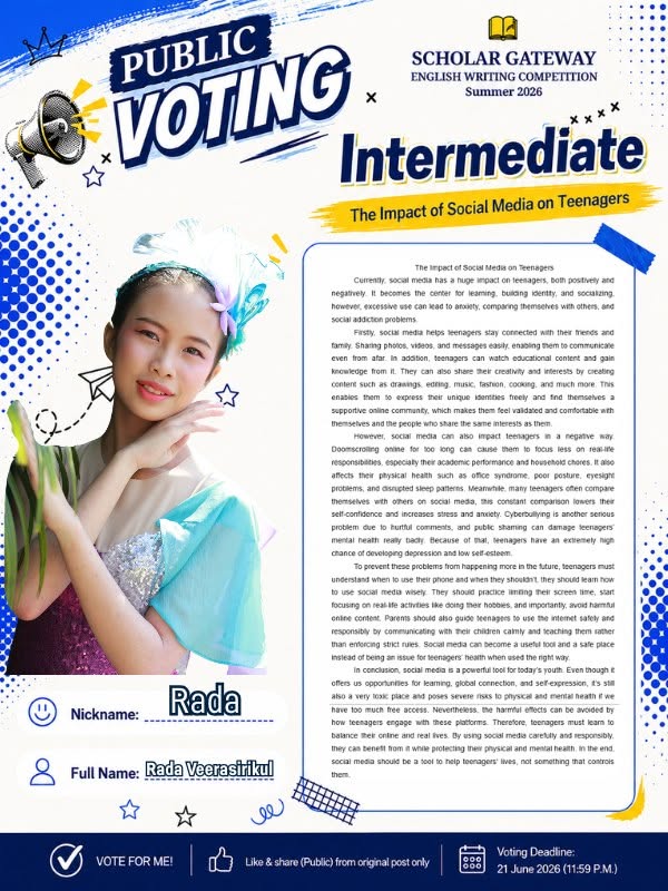 Intermediate finalist Rada — The Impact of Social Media on Teenagers