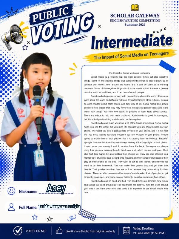 Intermediate finalist Aoey — The Impact of Social Media on Teenagers