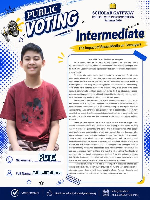 Intermediate finalist Pete — The Impact of Social Media on Teenagers
