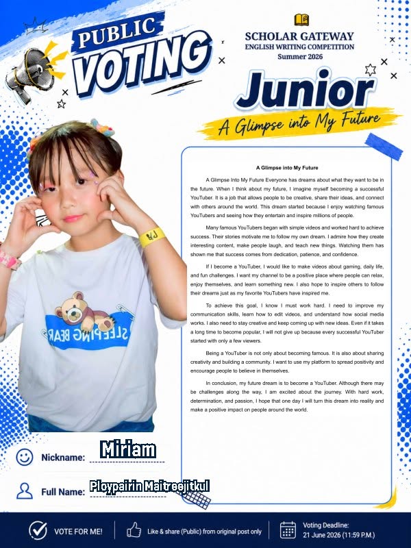Junior finalist Miriam — A Glimpse into My Future