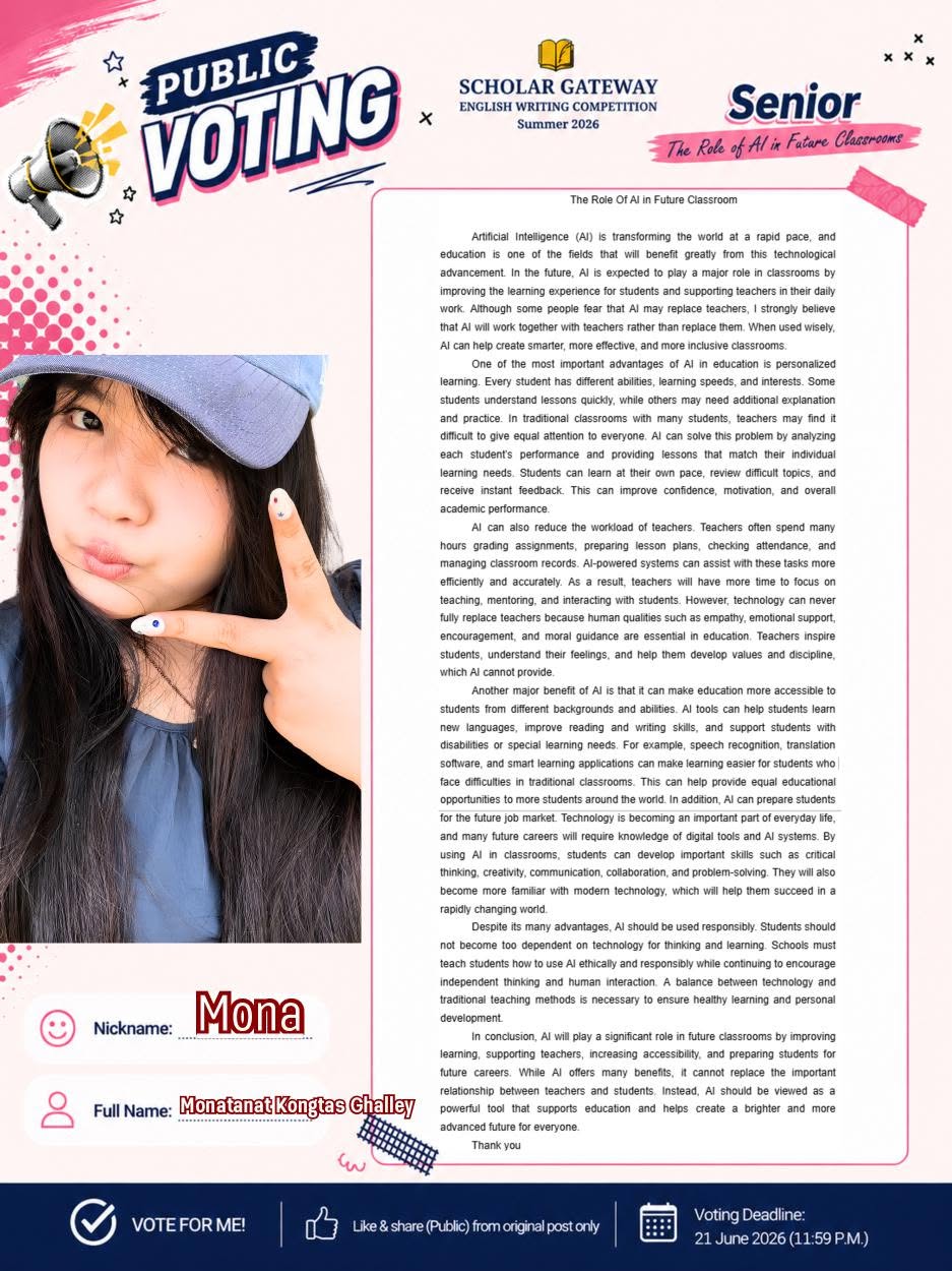 Senior finalist Mona — The Role of AI in Future Classrooms