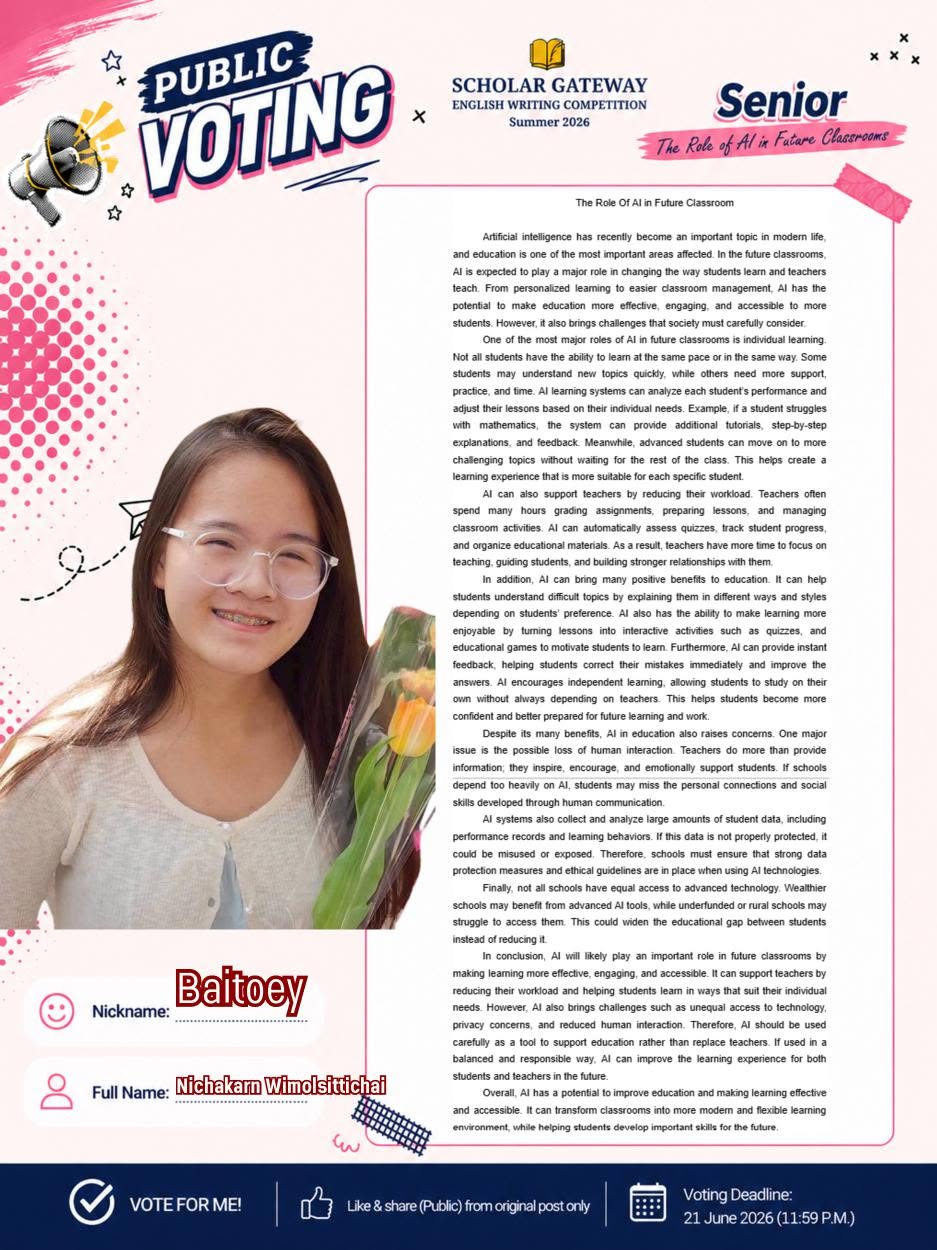 Senior finalist Baitoey — The Role of AI in Future Classrooms