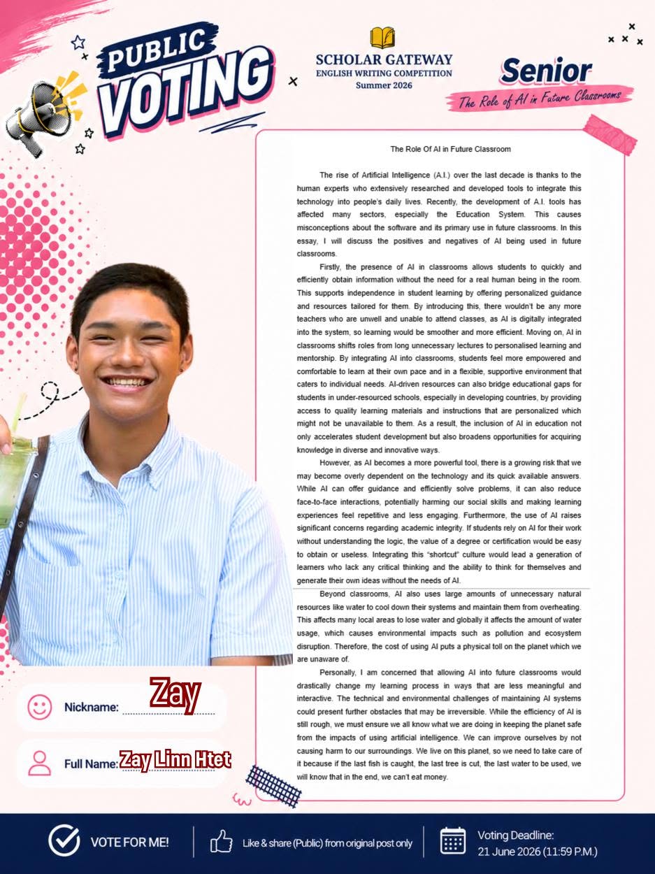 Senior finalist Zay — The Role of AI in Future Classrooms